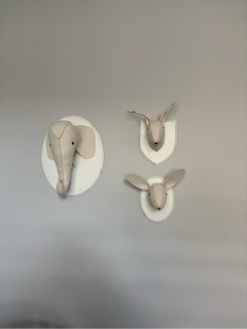 Restoration Hardware Neutral Fabric Animal Head Wall Trio in Light Gray